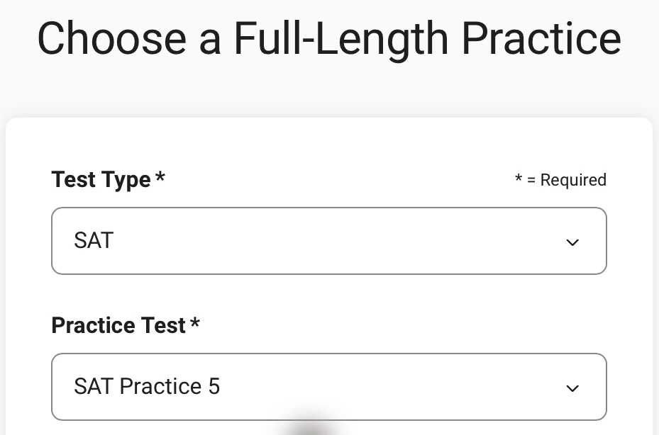 Formularz wyboru SAT i przykładowego SAT Practice 5.