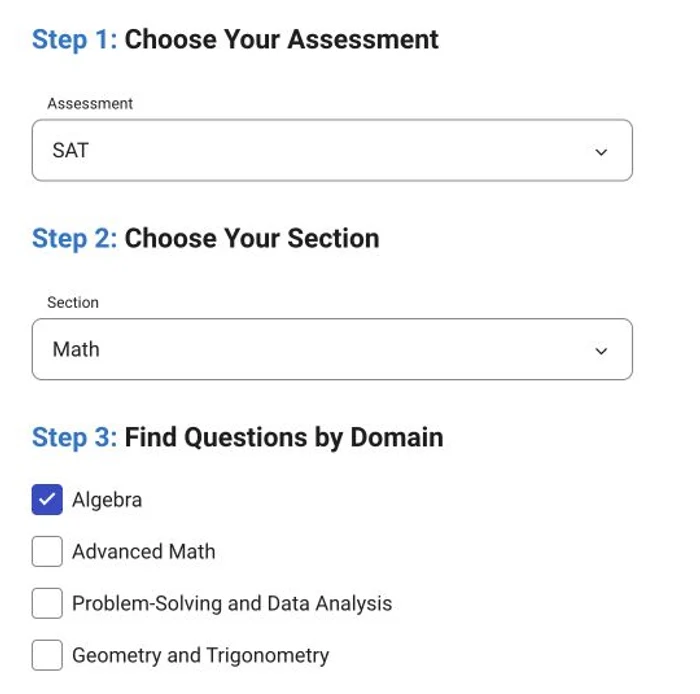 Publiczny Educator Question Bank: wybrane SAT, Math i Algebra.